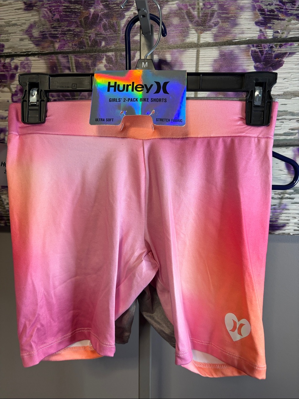 Hurley Girls 2 Pack Bike Shorts Size M NWT Pink Tie Dye and Gray